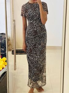 Leopard Mesh Maxi Dress