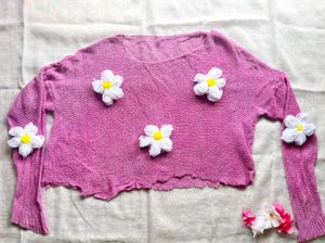 Pink Floral Knit Top korian