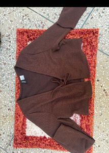Brown Tie-Front Cardigan