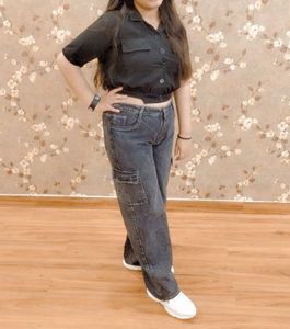 Elegant Black Georgette Crop Shirt