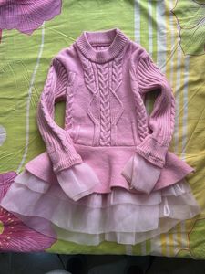 Pink Knit & Tulle Girls Dress