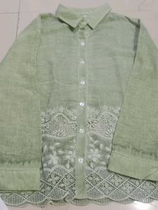 Green Lace Detail Button-Down