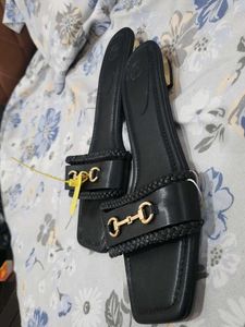 Black Sandals with Gold Detail