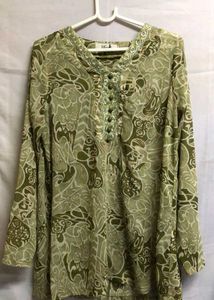 Vintage Kurti Olive Green Printed