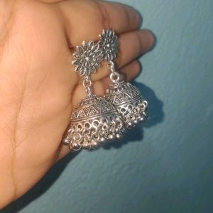 Silver oxidised Jhumka Earrings