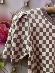 Checkerboard Puff Sleeve Top