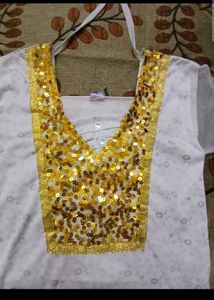 Sequin Detail White Tunic Top