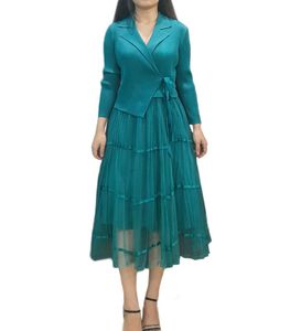 Teal Pleated Blazer Dress