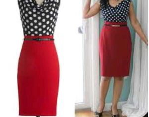 Chic Polka Dot &amp; Red Pencil Dress