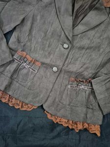 Vintage Lace Blazer|suede leather|y2k