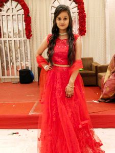 Red Floral Embroidered Tulle Gown