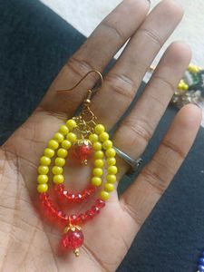 Vibrant Yellow &amp; Red Beaded Dangle Earrings