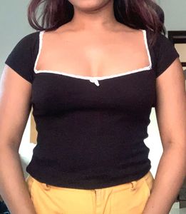 Cute Black Top with White Trim
