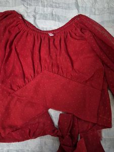 Red Swiss Dot Long Sleeve Top