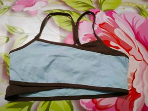 [809]Blue & Brown Athletic Crop Top