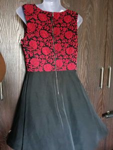 Red &amp; Black Floral Embroidered Dress