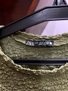 Zara Olive Green Textured Top