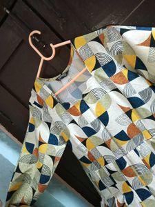 New Geometric Print Long Sleeve Anarkali kurti