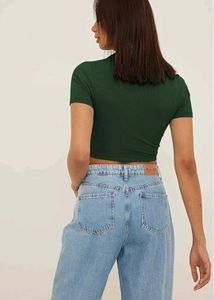 Green Ribbed Crop Top