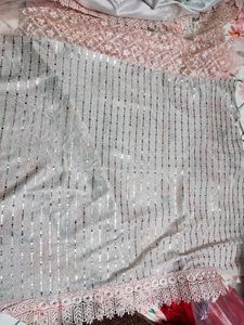 Pink &amp; silver Sequinned- Designer Saree
