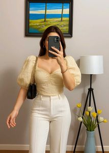 New Sheer Puff Sleeve Crop Top