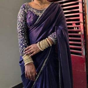Elegant Navy Blue Embroidered Saree
