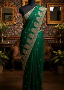 Elegant Green & Gold Embroidered Saree