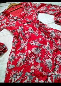 Floral Print Red Mini Dress