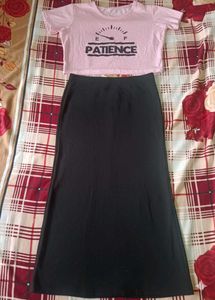 pink cute top Black Slit Maxi Skirt