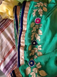 Green Sari with Gold Embroidery
