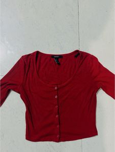 Red Full Sleeve Ribbed Forever 21 Top