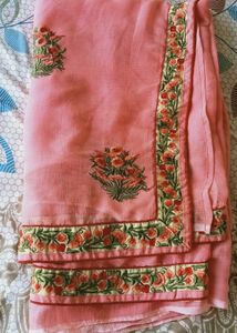Elegant Pink Embroidered Saree