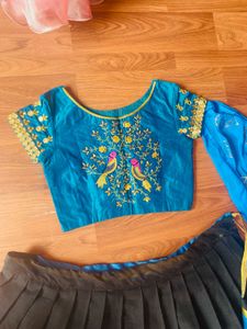 Zari Work Blue And Black Lehenga Choli