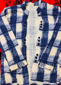 Blue &amp; White Plaid Shirt Jacket