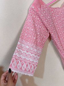 Women&#39;s Pink Colour Chickenkari Kurti🥰♥️😍