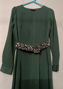 PlusS Olive Midi Dress With Puff Sleeves