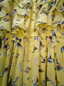 Yellow Bird Print Maxi Dress