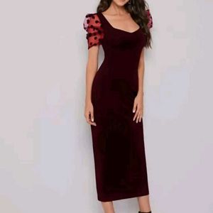 Burgundy Velvet Midi Dress
