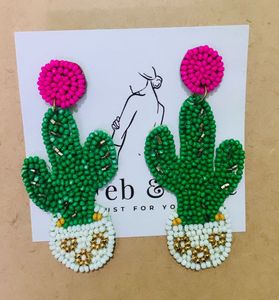 Cactus Beaded Statement Earrings