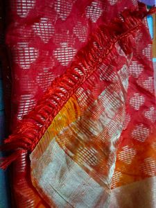 Orange &amp; Red Embellished Saree