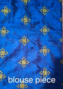 Orange Blue Saree With Blouse Piece