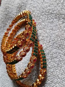Emerald &amp; Ruby Gold Bangles (Set of 4)