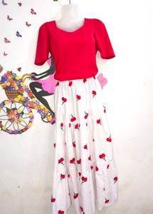 Cherry Print Skirt And Top