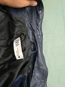 ZARA Navy Blue Faux Leather Jacket
