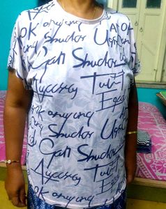 White Top with Navy Print