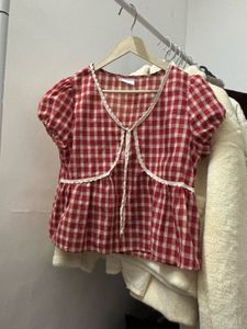 Red Plaid Bow Top