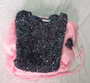 Sequin Grey And pink Top