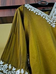 Olive Green Embroidered Kurta