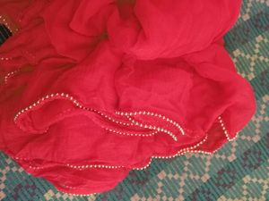 new Red Dupatta with Gold Beads