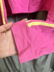 Yellow Stripped pink Cropped Hoodie
